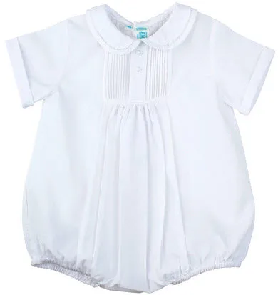 Boys White Front Tucked Romper