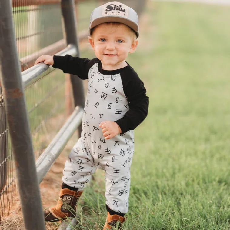Brand Print LS Romper Baby (0-18M)
