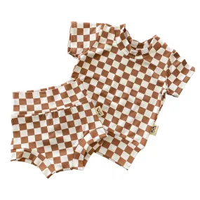 Brown Retro Checkered Summer Lounge Set