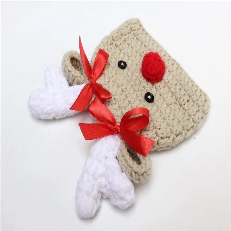 Cartoon Newborn Infant Crochet Knitted Christmas Deer Baby Hats for Boy Girl Cap Photography Props Bowknot Hat Girl