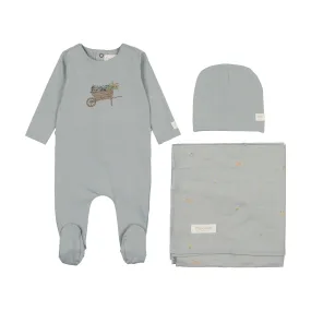 Citrine Cloud Blue Flower Wheelbarrow Layette Set