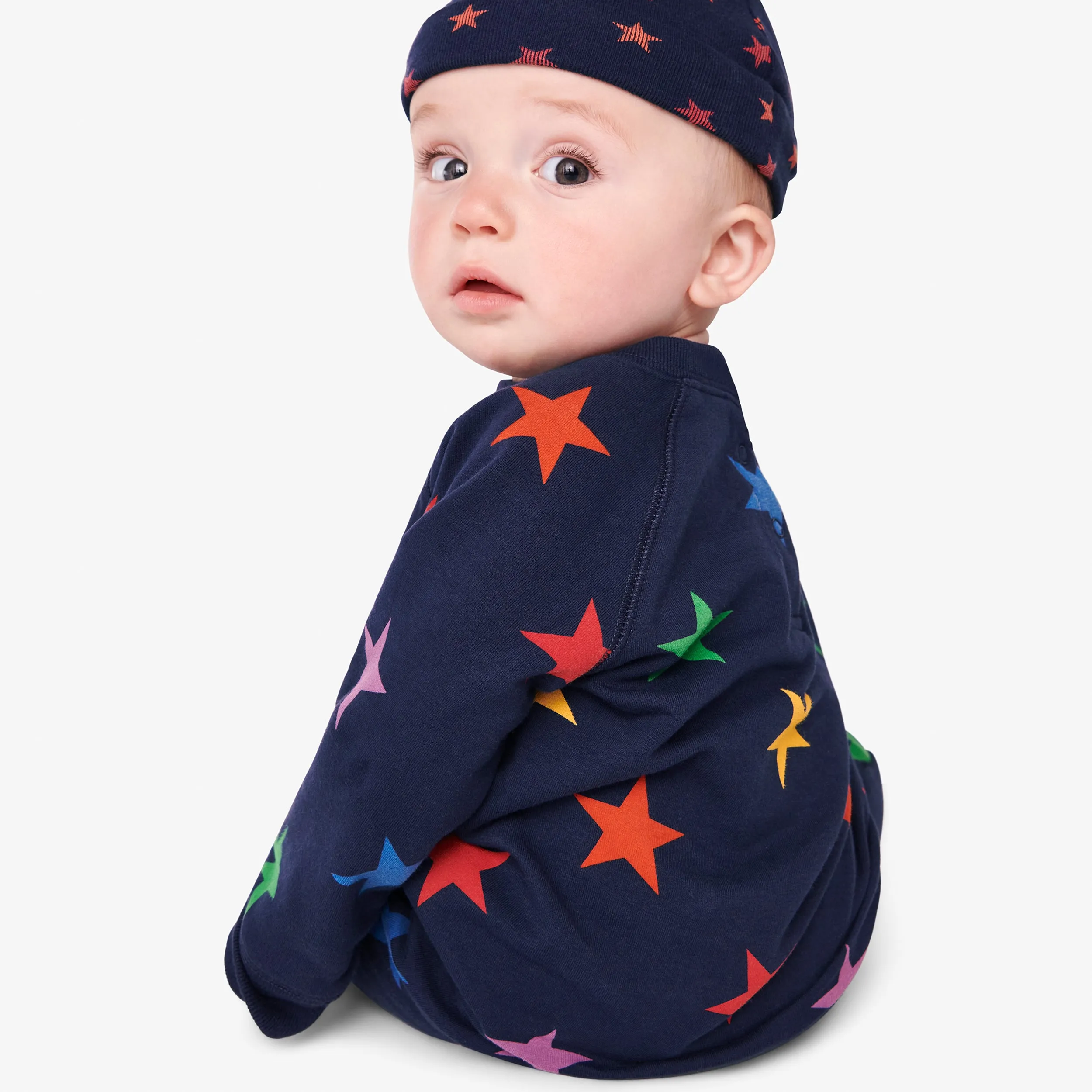 Clearance baby sweatshirt romper in rainbow star