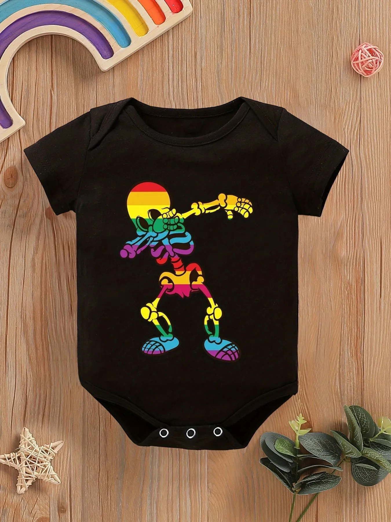 Colorful Dancing Skeleton Short Sleeve Triangle Onesie