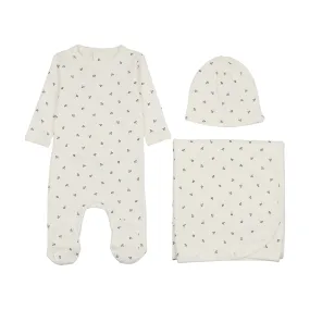 Coton Pom Ivory/Blue Wheats Layette Set