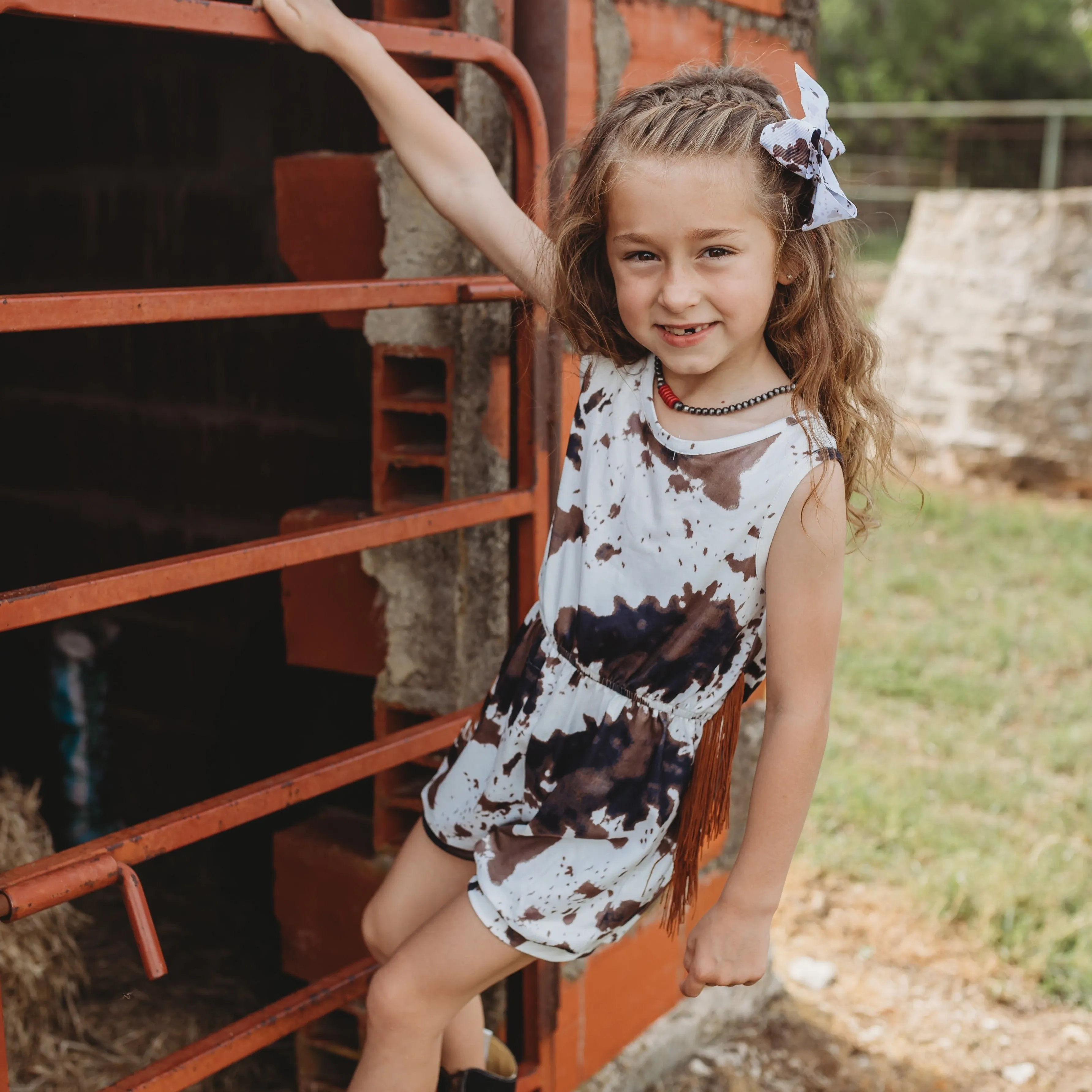 Cowprint Fringe Romper Baby (0-18M)