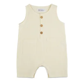 Cropped Linen Romper - White