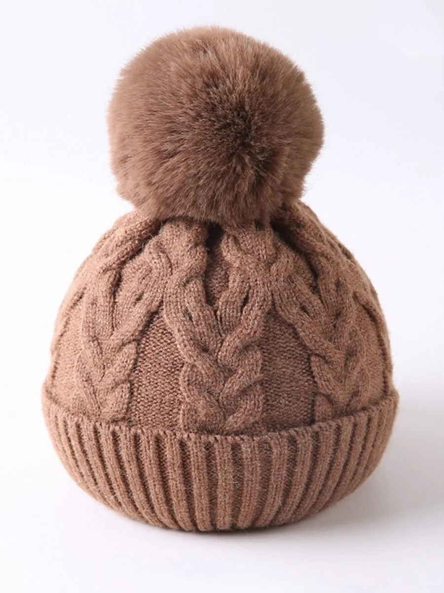 Cute Baby Toddler Kids Single Pompon Cable Knit Beanie Hat