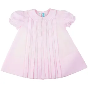 Front Pleated Baby Girls Pink Dress with Lace Inserts