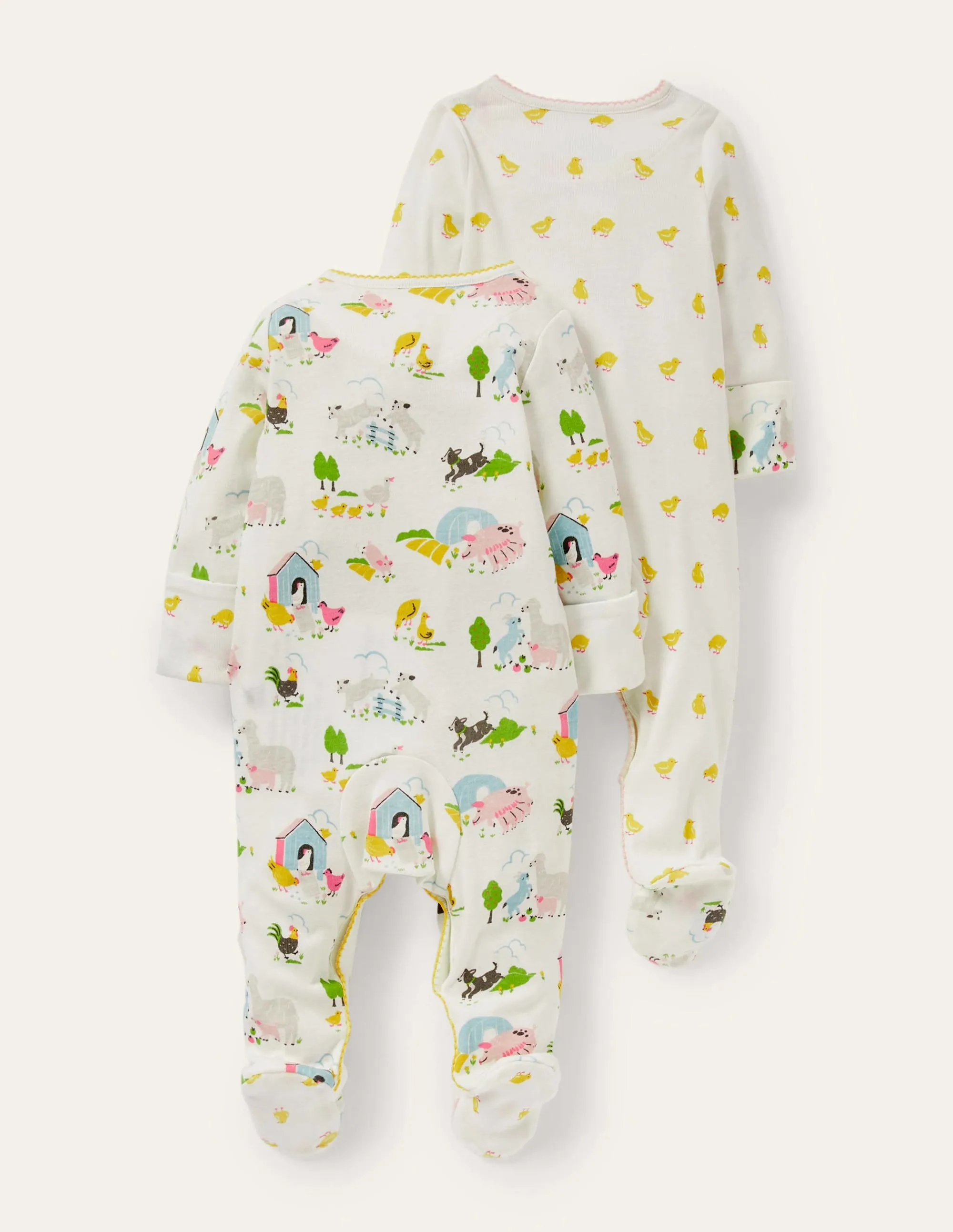 GOTS Organic 2 Pack Sleepsuit-Ivory Farmyard Friends
