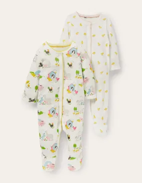 GOTS Organic 2 Pack Sleepsuit-Ivory Farmyard Friends