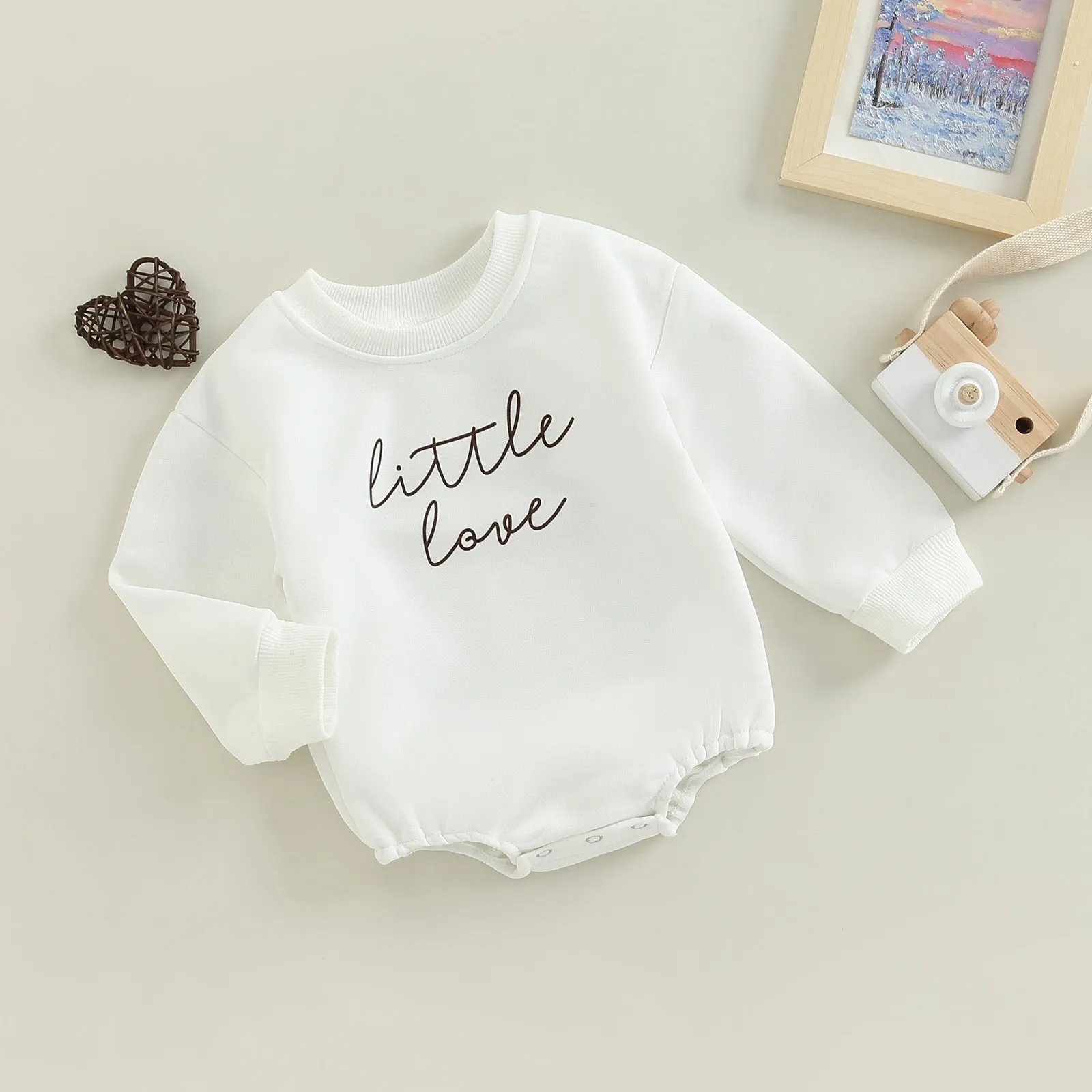 Infant Girl Boy Long Sleeve Letter Printed Bodysuit