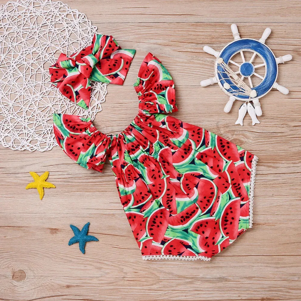 Infant Toddler Newborn Baby Girls Watermelon Printed Sleeveless Bodysuit Sunsuit Jumpsuit Casual Clothes