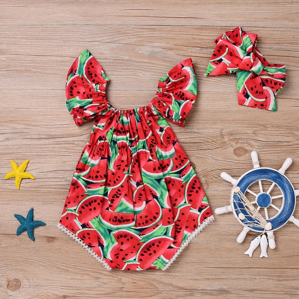 Infant Toddler Newborn Baby Girls Watermelon Printed Sleeveless Bodysuit Sunsuit Jumpsuit Casual Clothes