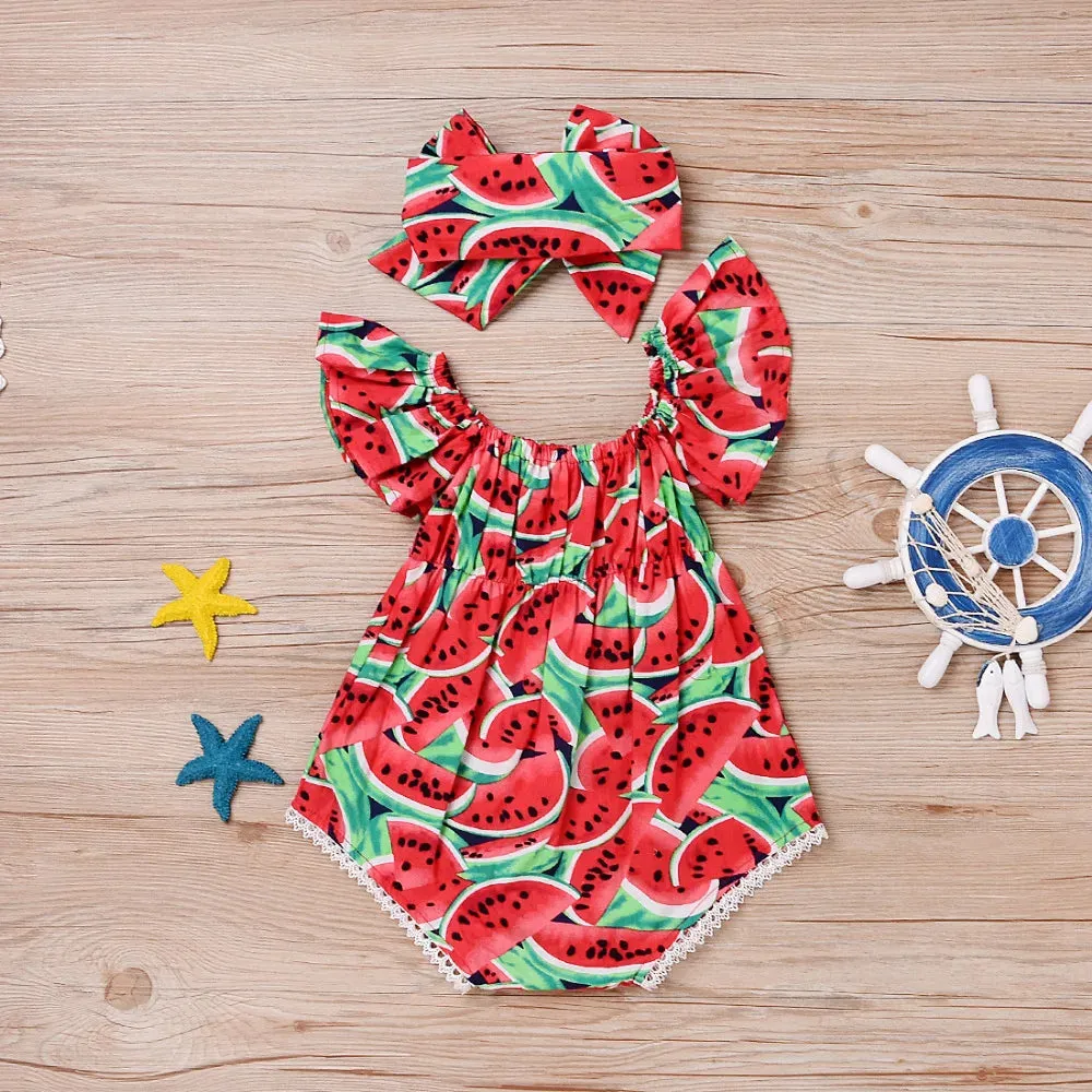 Infant Toddler Newborn Baby Girls Watermelon Printed Sleeveless Bodysuit Sunsuit Jumpsuit Casual Clothes