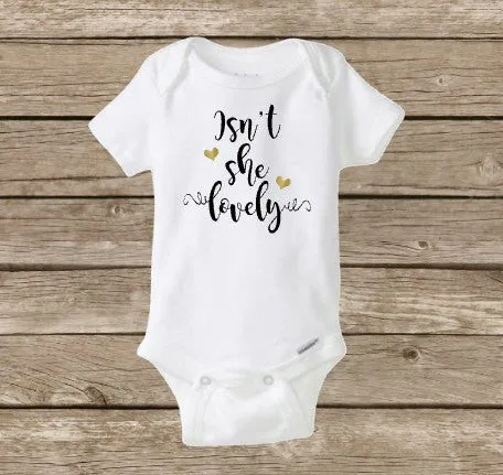 Isn't She Lovely, Baby Girl Onesie, Black and Gold, Musical Song Lyrics