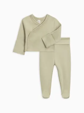 Kimono Wrap Top and Footed Set - Sage