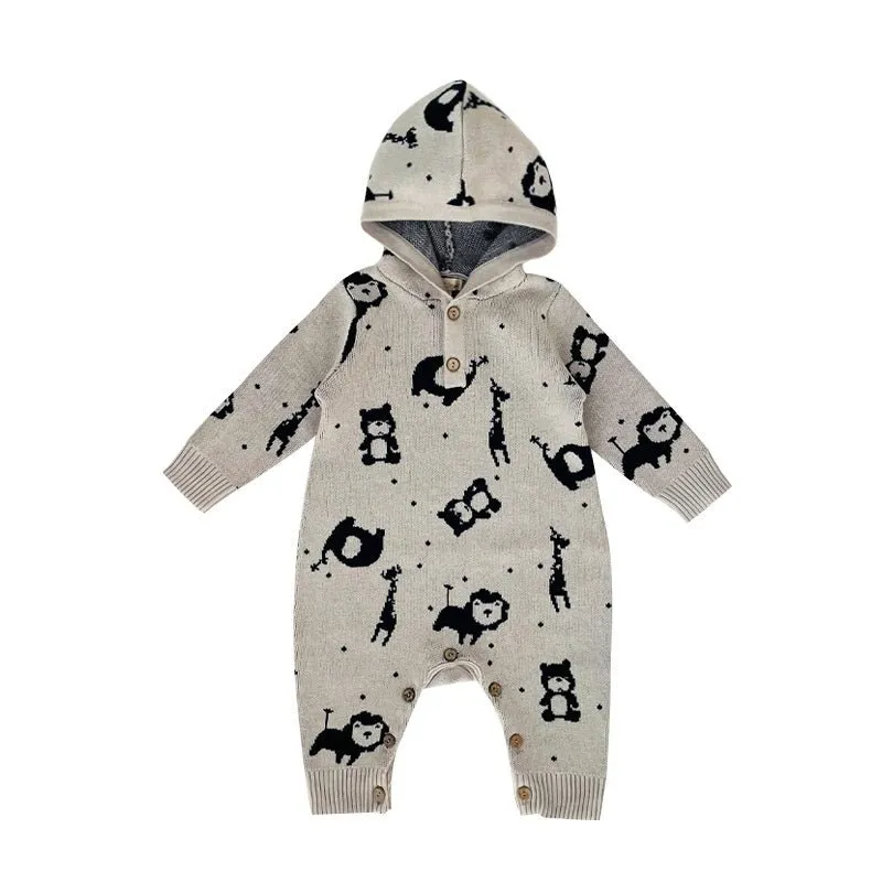 Knitted Organic Cotton Baby Hooded Rompers