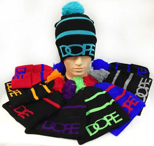 knitted pompom "dope" hats Case of 24