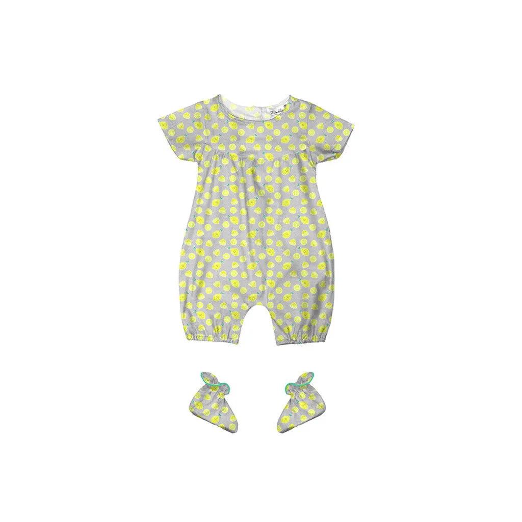 Layette Set with Short-Legged Romper & Booties <br> Lemons <br> <span style="font-size: 11px; font-family:Helvetica,Arial,sans-serif;">Can Be Personalised</span>