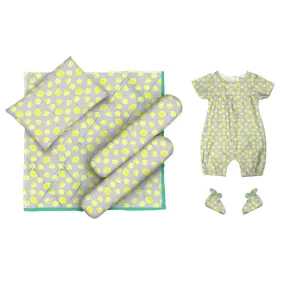 Layette Set with Short-Legged Romper & Booties <br> Lemons <br> <span style="font-size: 11px; font-family:Helvetica,Arial,sans-serif;">Can Be Personalised</span>