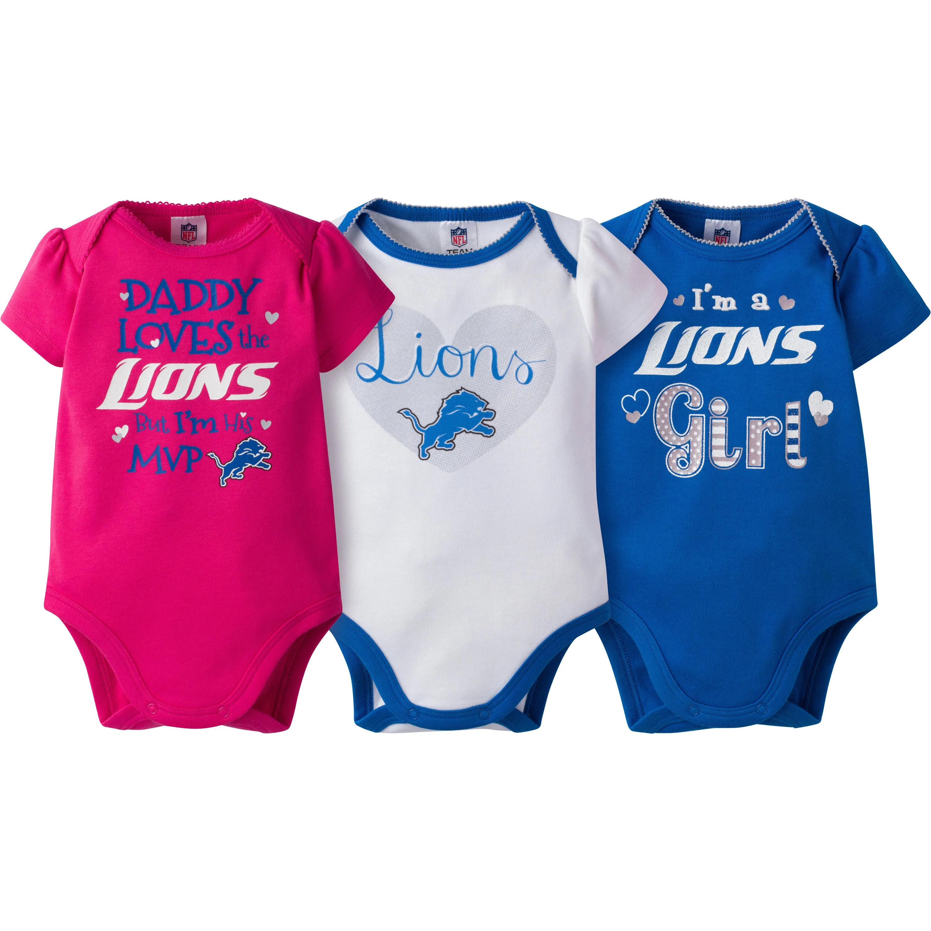 Lions Girls 3 Pack Short Sleeved Onesies