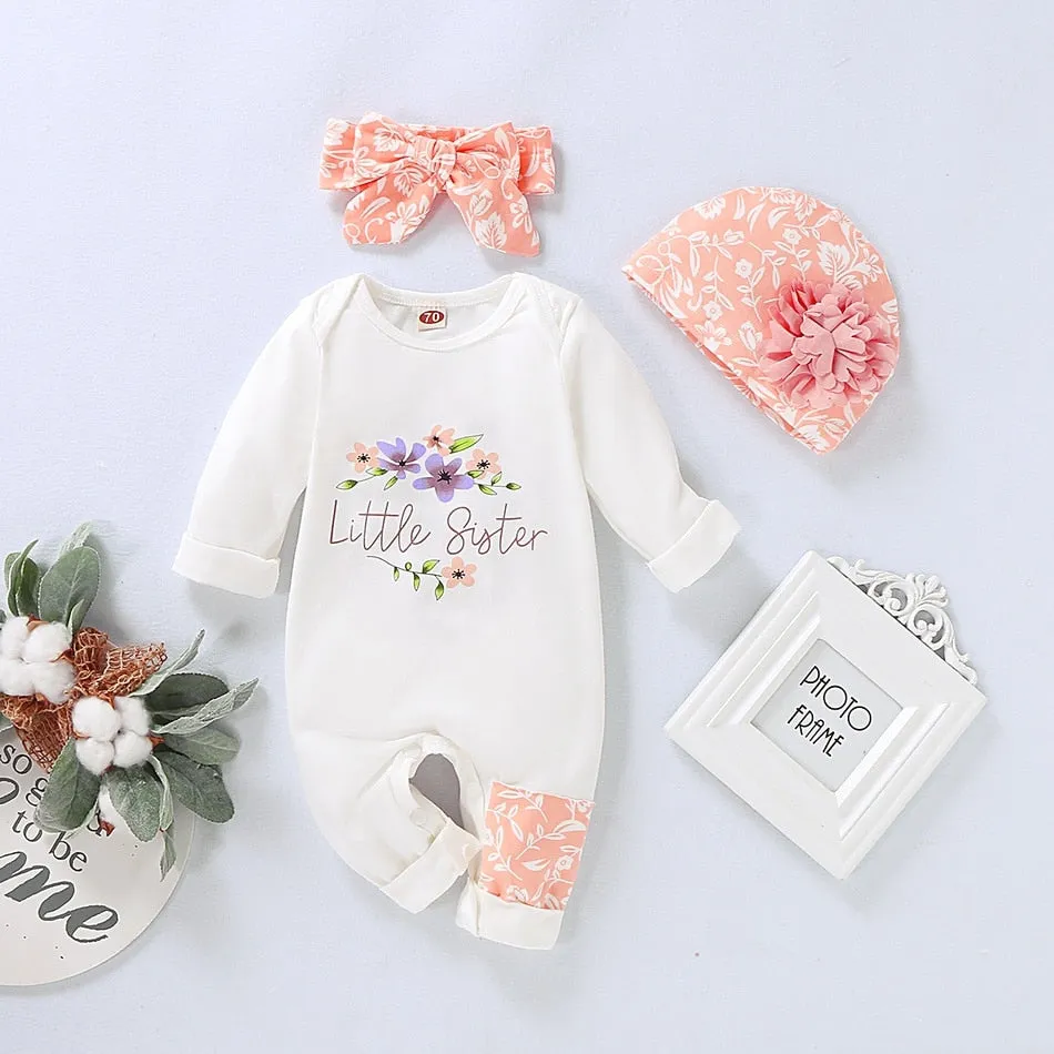 Long Sleeve Baby Rompers And Hat Set For Toddlers
