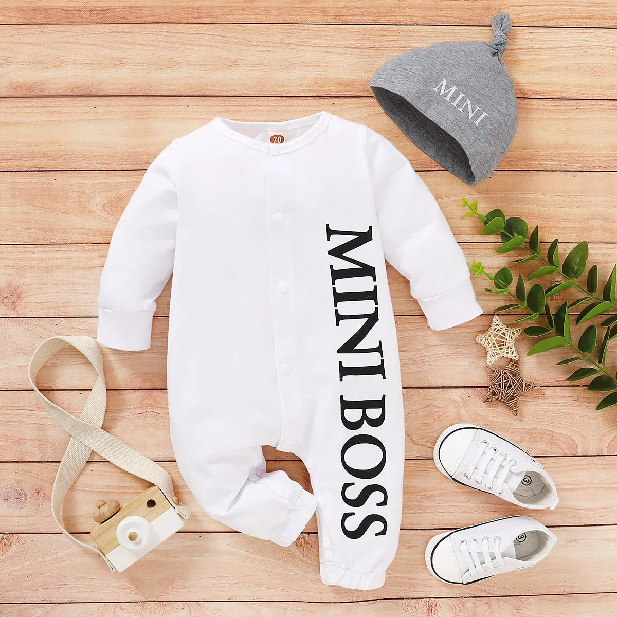 Long Sleeve Baby Rompers And Hat Set For Toddlers