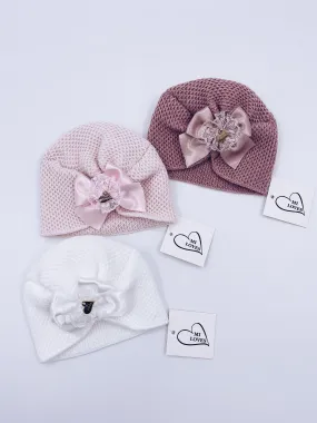 MI LOVEE SIGNATURE Luxurious knitted Turban hat with lace detail.