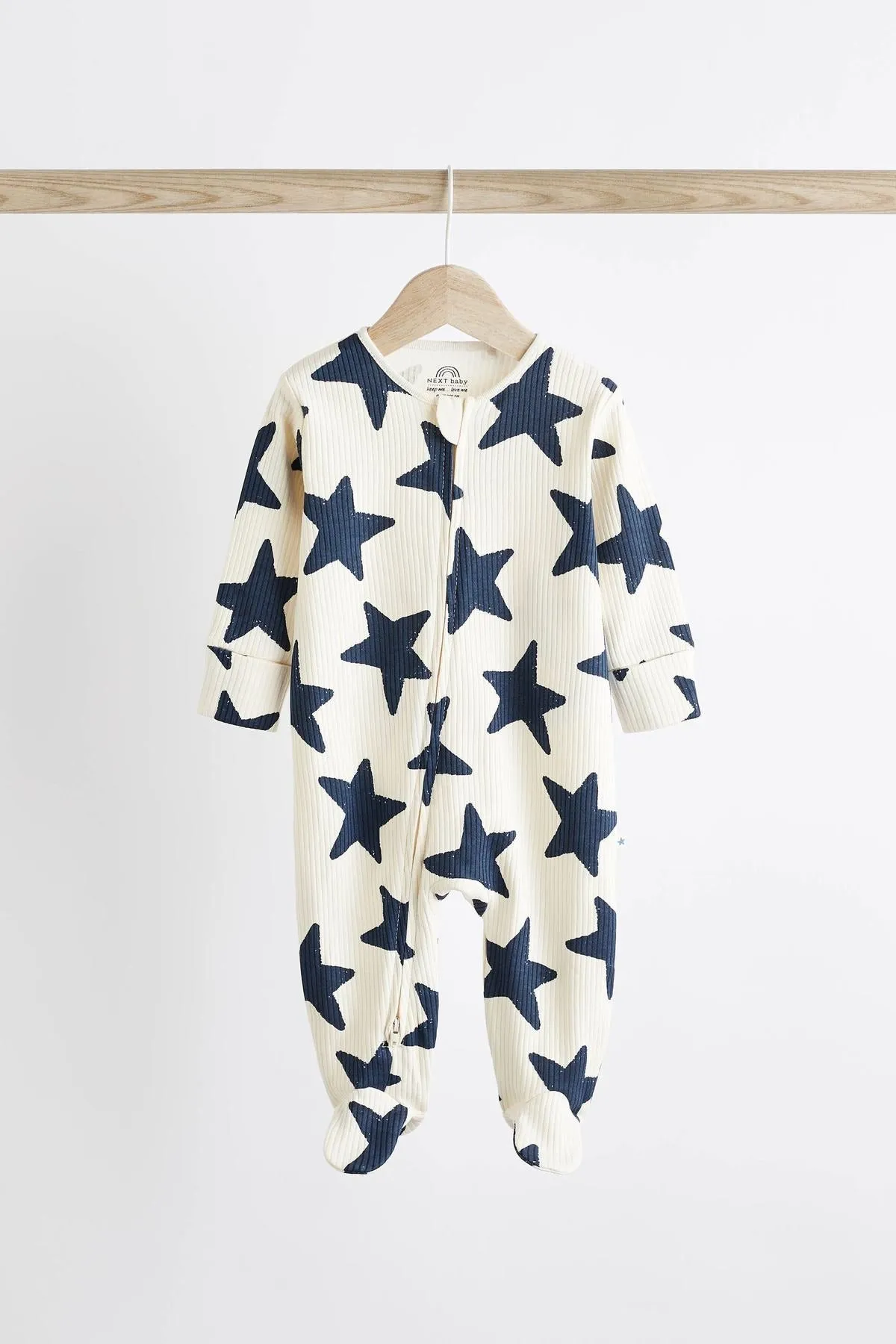 Navy Blue Star Baby Zip Sleepsuits 3 Pack