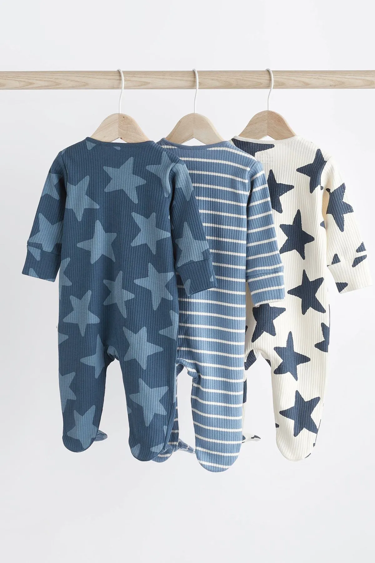 Navy Blue Star Baby Zip Sleepsuits 3 Pack