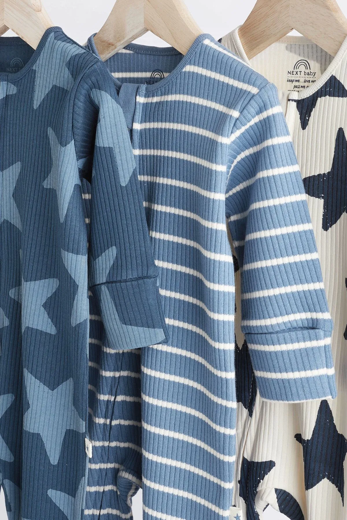 Navy Blue Star Baby Zip Sleepsuits 3 Pack