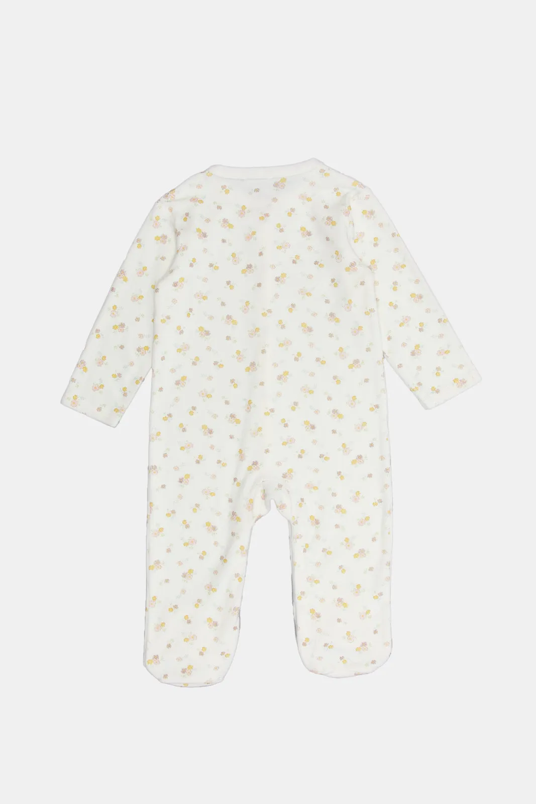 Newborn Cream Velour Allover Print Sleepsuit