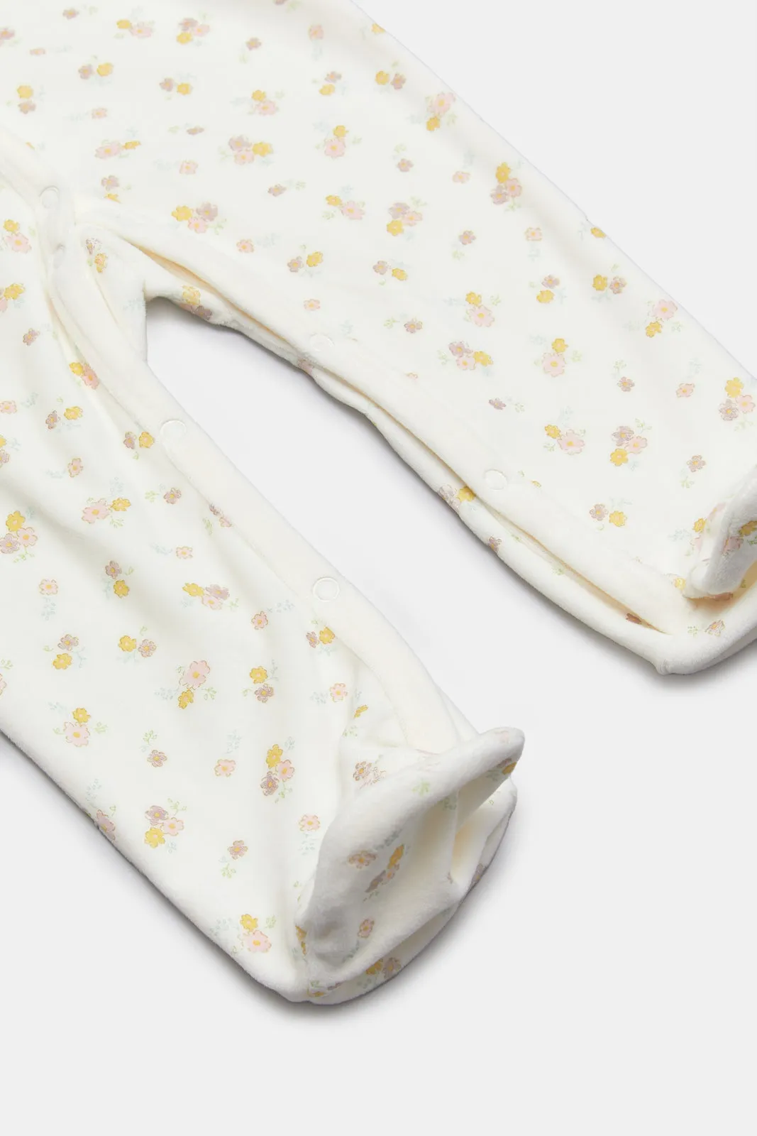Newborn Cream Velour Allover Print Sleepsuit