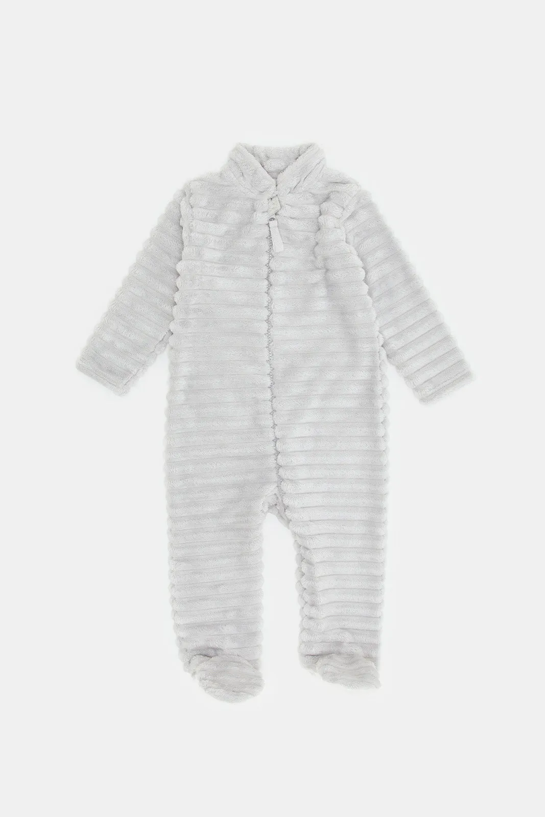 Newborn Grey Plain Quilted Sherpa Sleepsuit