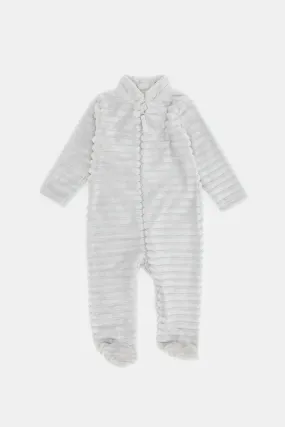 Newborn Grey Plain Quilted Sherpa Sleepsuit