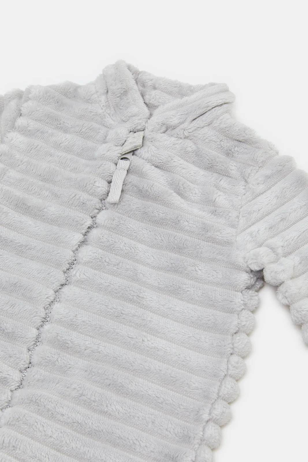 Newborn Grey Plain Quilted Sherpa Sleepsuit