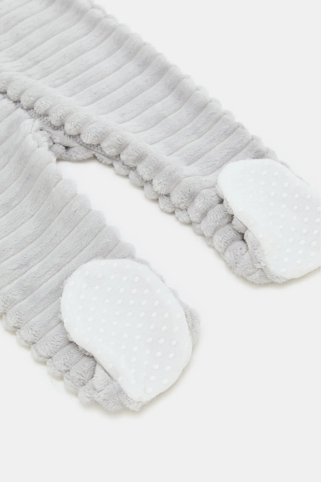 Newborn Grey Plain Quilted Sherpa Sleepsuit