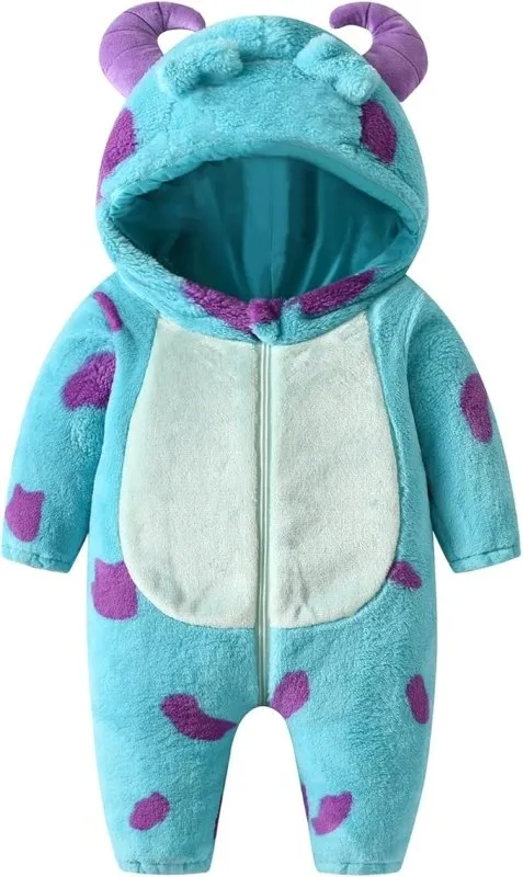 Nicoxijia Toddler Baby Halloween Costume Fuzzy Warm Hooded Romper Funny Cosplay Zip-Up Jumpsuit Fall Winter Animal Outfit