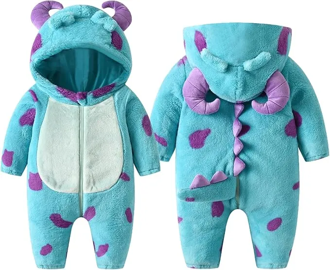 Nicoxijia Toddler Baby Halloween Costume Fuzzy Warm Hooded Romper Funny Cosplay Zip-Up Jumpsuit Fall Winter Animal Outfit