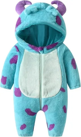 Nicoxijia Toddler Baby Halloween Costume Fuzzy Warm Hooded Romper Funny Cosplay Zip-Up Jumpsuit Fall Winter Animal Outfit