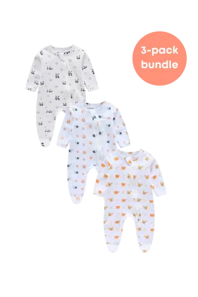 Organic Bamboo Cotton Animals Sleepsuit Bundle