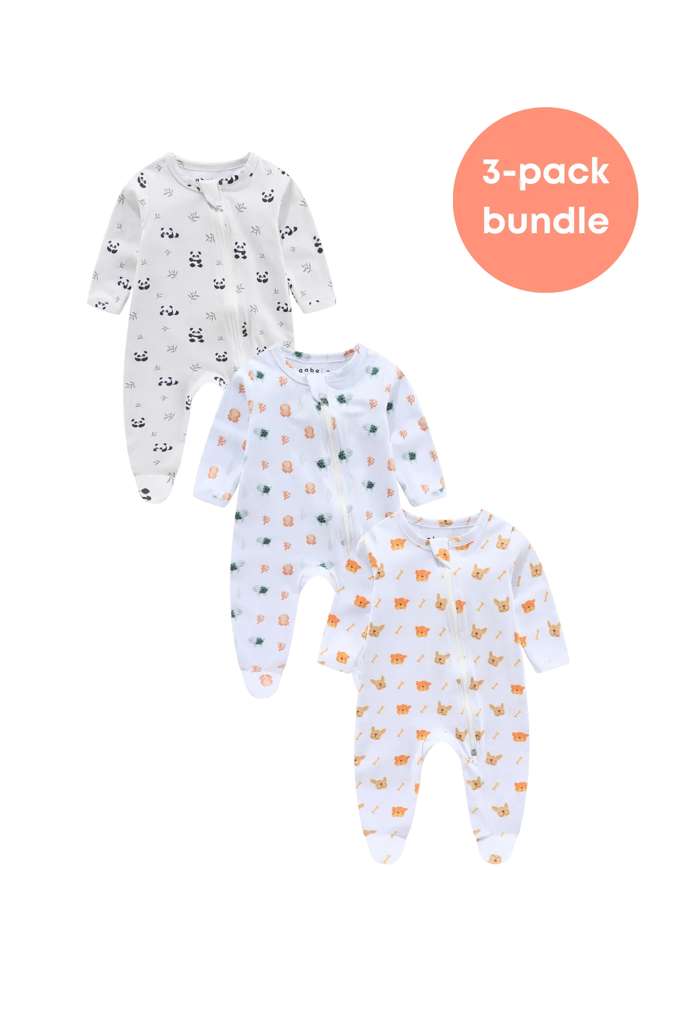 Organic Bamboo Cotton Animals Sleepsuit Bundle