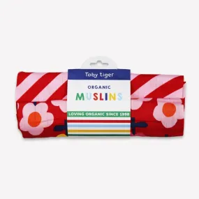Organic Bold Pink Flower Muslin 2 - Pack