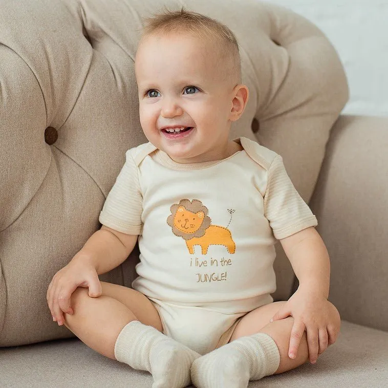 Organic Cotton Short Sleeve Baby Onesies with Printing Jungle Safari