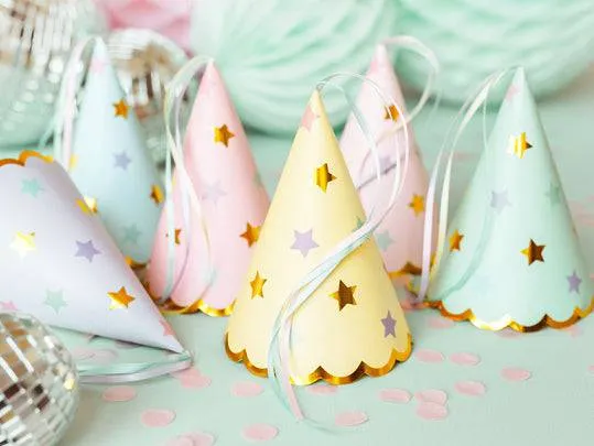 Pastel Star Party Hats - 6pk S8027 S8103 S8109