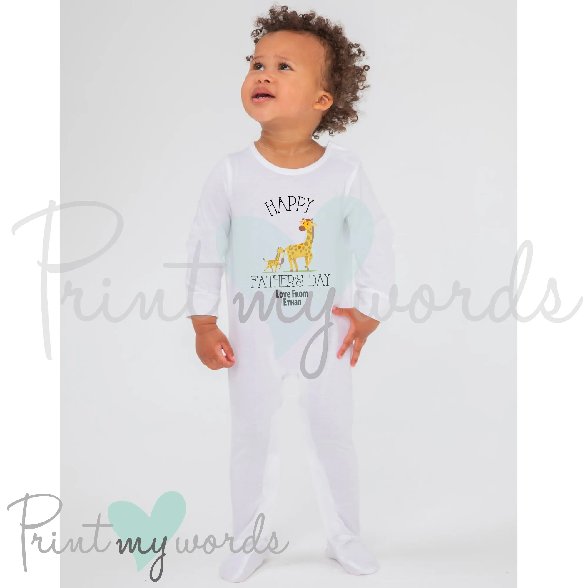 Personalised Father's Day Giraffe Baby Sleepsuit Onesie