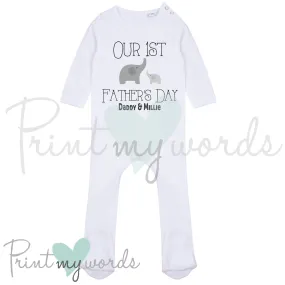 Personalised First Father's Day Elephant Baby Sleepsuit Onesie