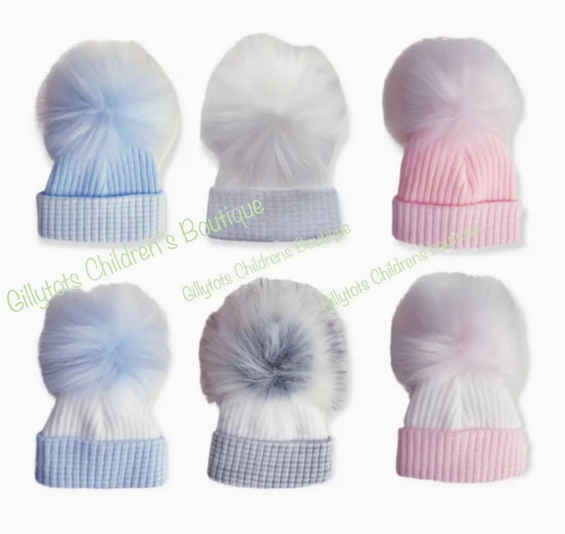 Personalised First Size luxury  Faux Fur Pom Hats single pom