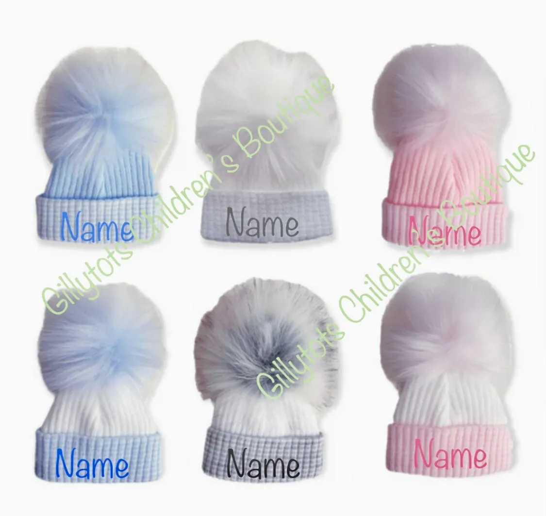 Personalised First Size luxury  Faux Fur Pom Hats single pom