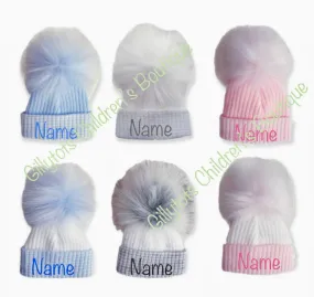 Personalised First Size luxury  Faux Fur Pom Hats single pom